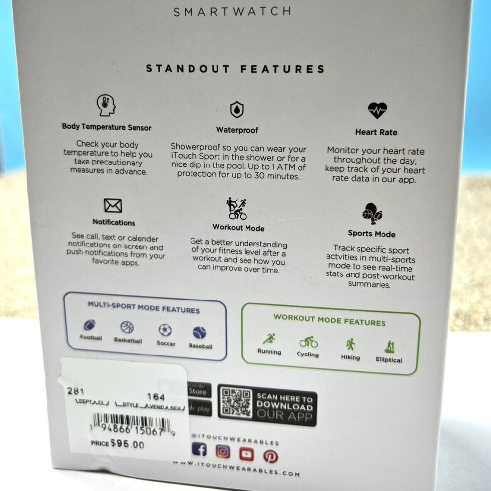 iTouch Sport 3 Smartwatch Fitness Tracker: Silver Case with White Strap - Picture 5 of 5
